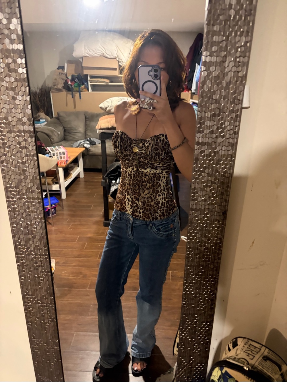 Seductions Leopard Print Strapless Top